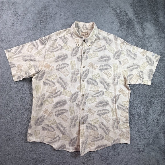 Woolrich Other - Woolrich Men's XL Cotton Button Up Hawaiian Shirt Feather Print Beige Relaxed
